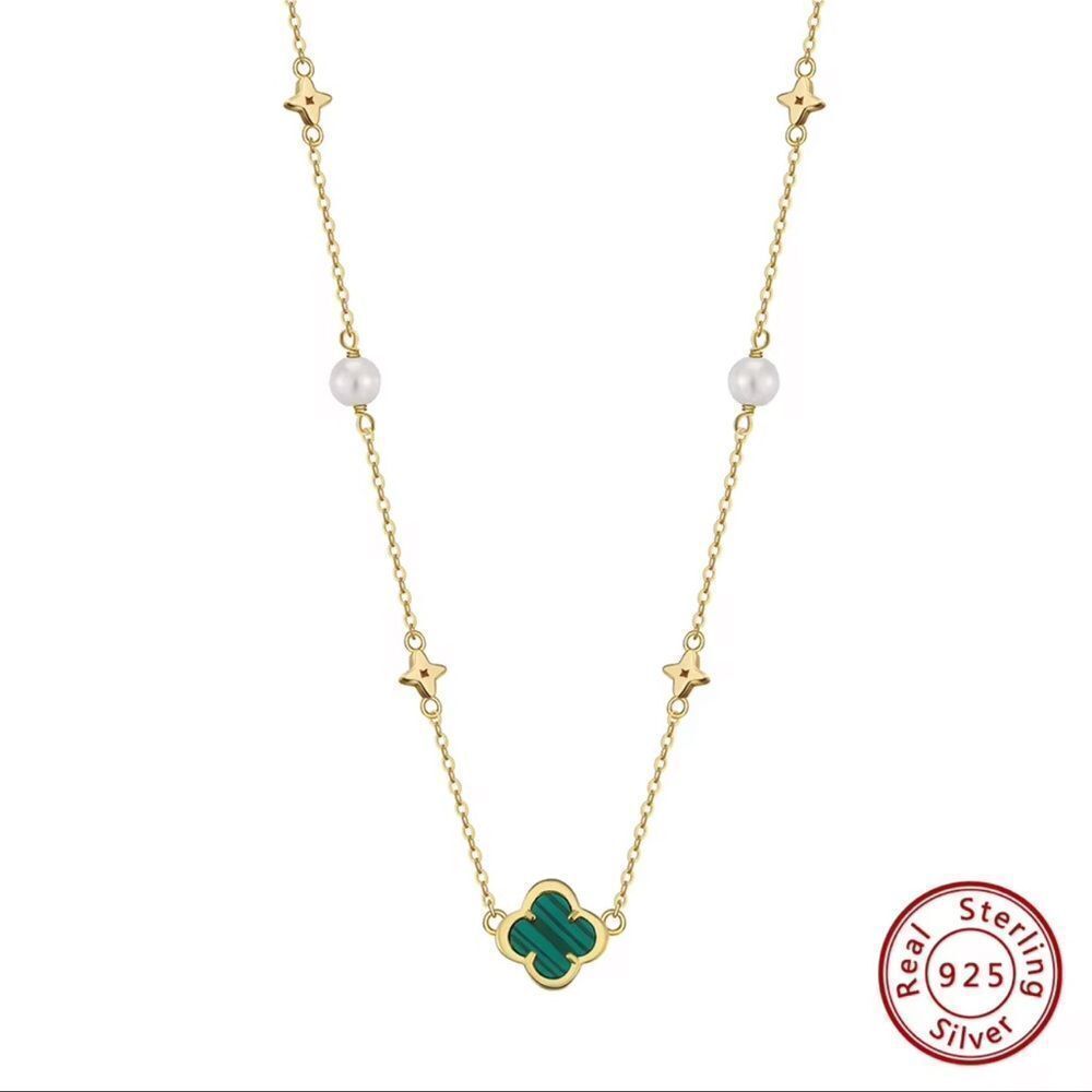 ENA 925 14k over Sterling Silver Malachite Necklace